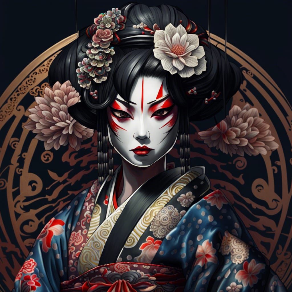 Ornate Geisha Girl in Kabuki Style