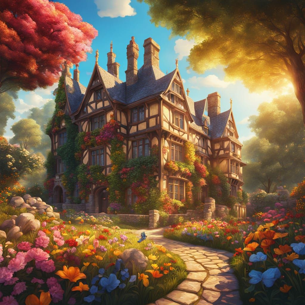 Surreal Tudor Mansion in a Melting Oil Painting