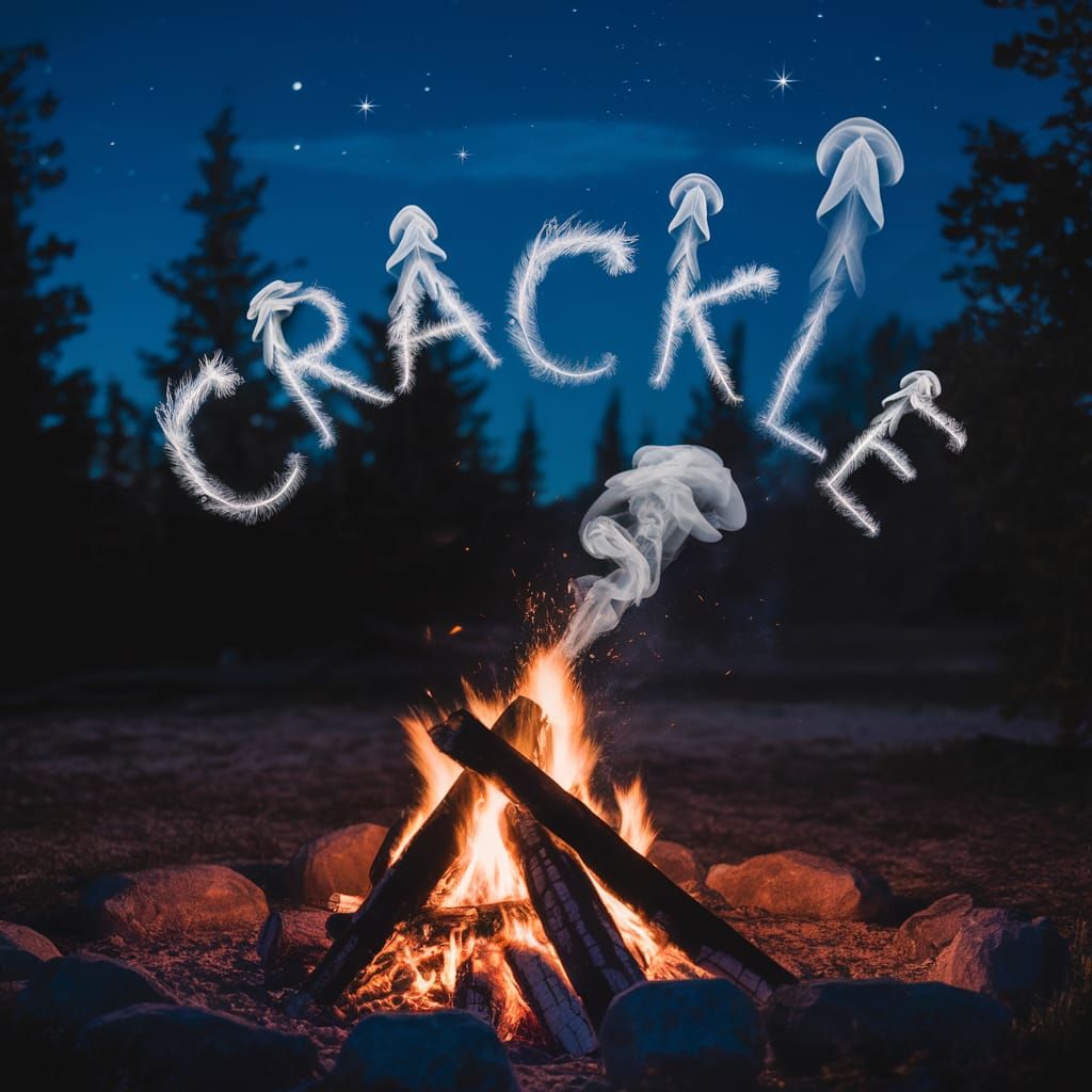 Nighttime Campfire Scene with Crackling Smoke