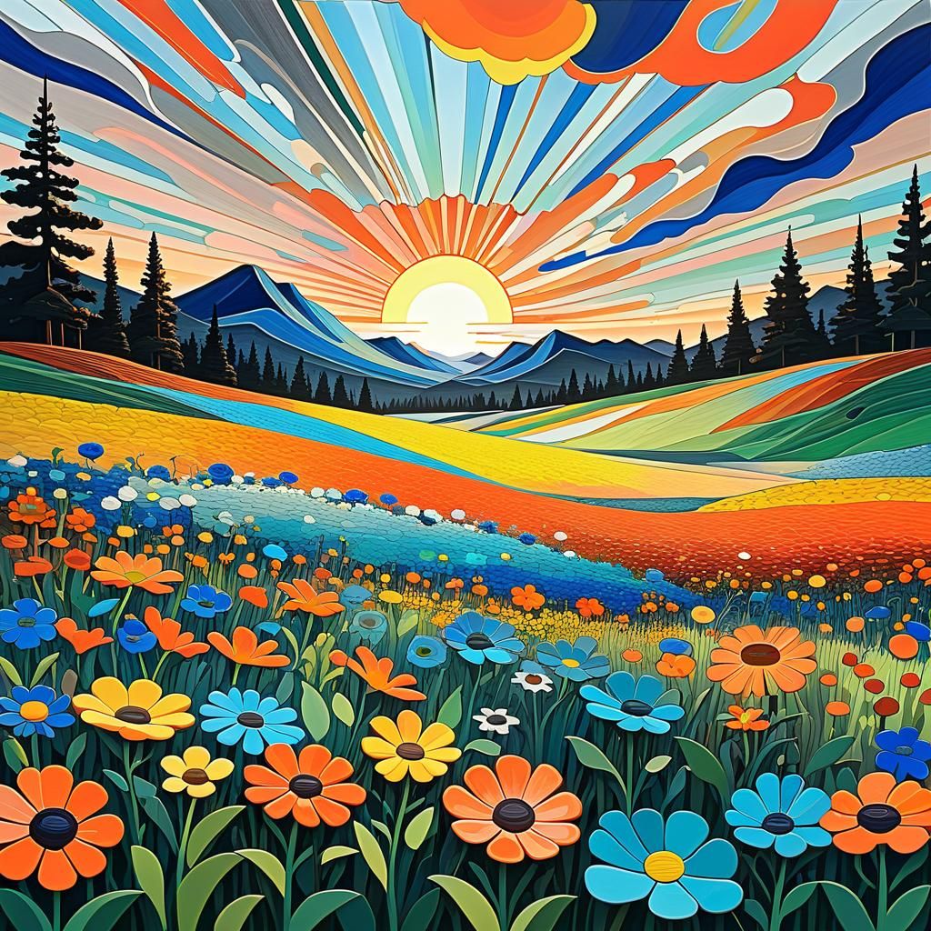 Cel-Shaded Sunset Landscape Inspired by Geometric Abstractio...