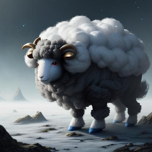 Glowing Electrical Sheep Creature: Detailed Digital Art