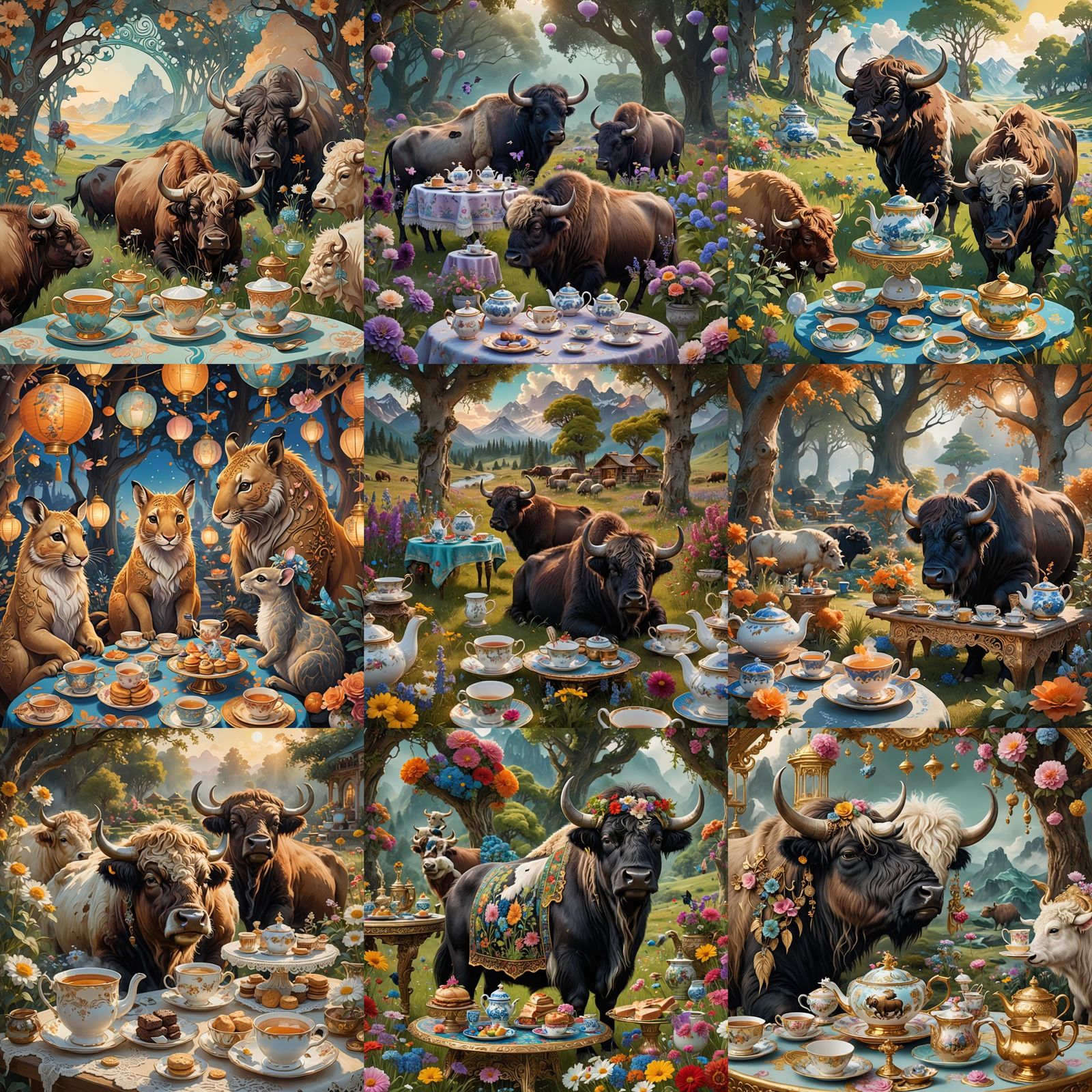 Fantastical Tea Party with Yak, Buffalo and Cow