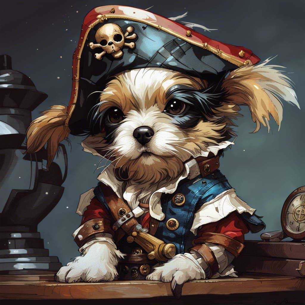 Adorable Puppy Pirate Portrait in Digital Art Style