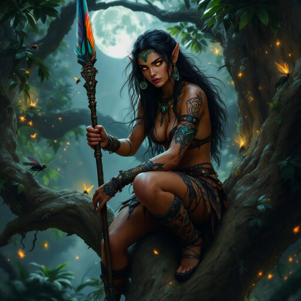 Mayan Elf Ranger in Jungle, Fantasy Art