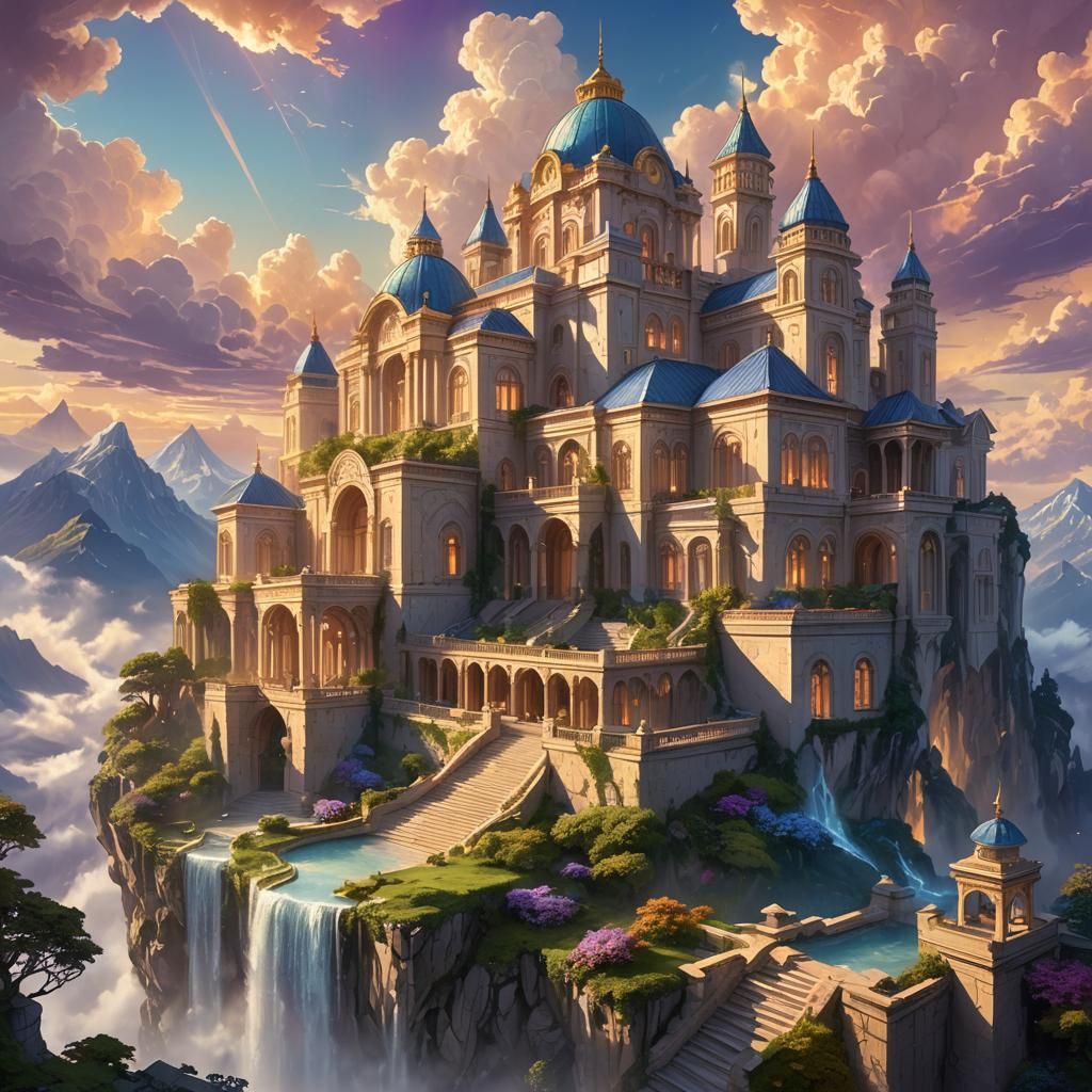 Majestic Palace on Mount Olympus in Fantasy Style
