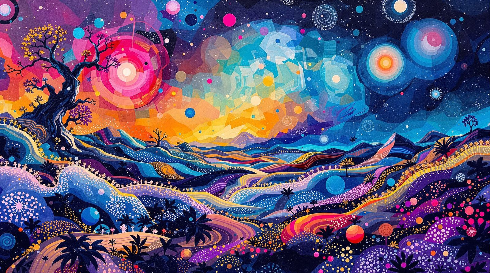 Vibrant Earth Art Landscape with Fractal Patterns