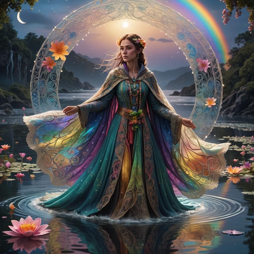 Spring Fae moon. Rainbow Moon Flower and Paisley designs. La...