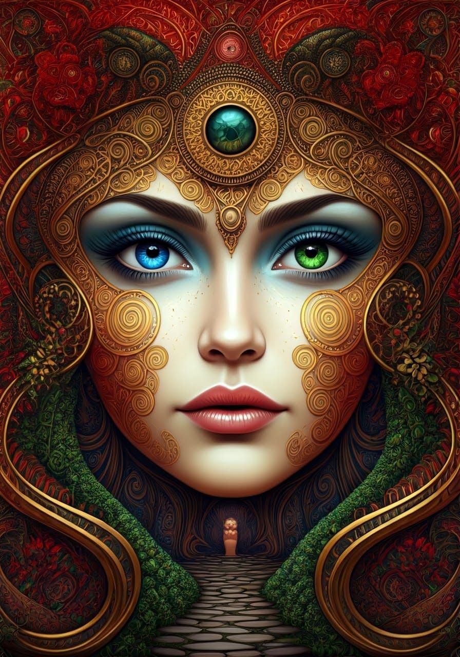 Surreal, Larger-Than-Life Goddess with Latticework Skin and...