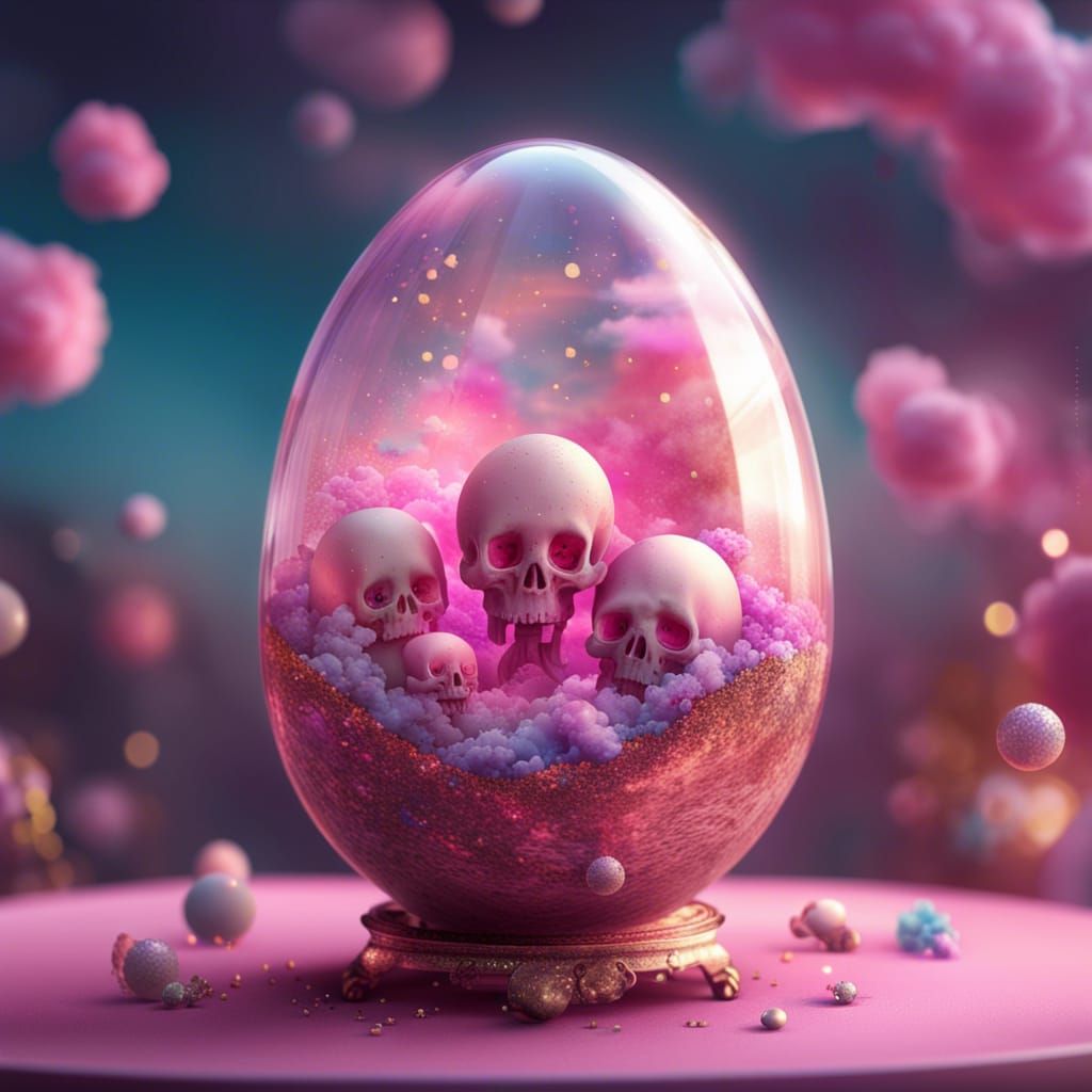 Glass Egg Encasing Teeth and Bones in Fairy Scene