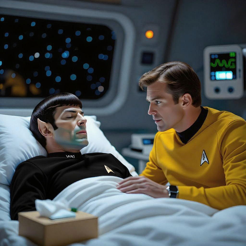 Sick Spock Portrait with Concerned Captain Kirk