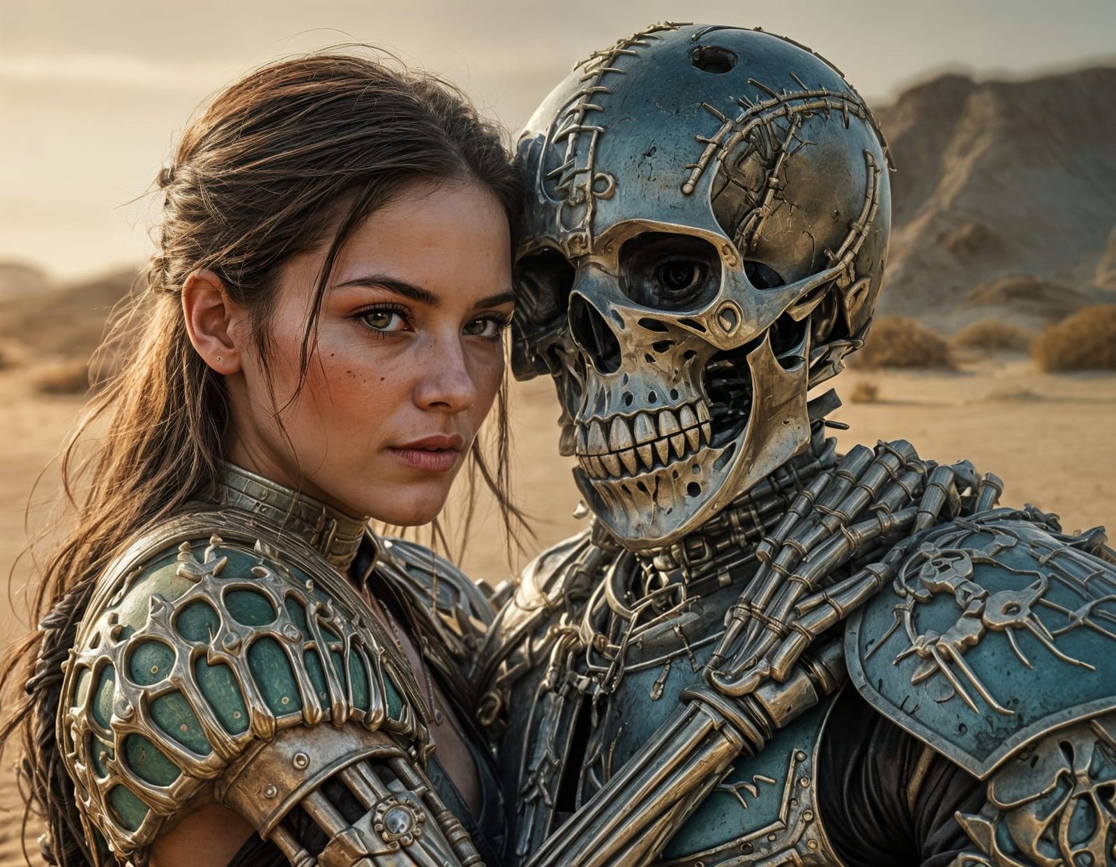 18th Century Warrior Woman with Skeleton in Sandstorm