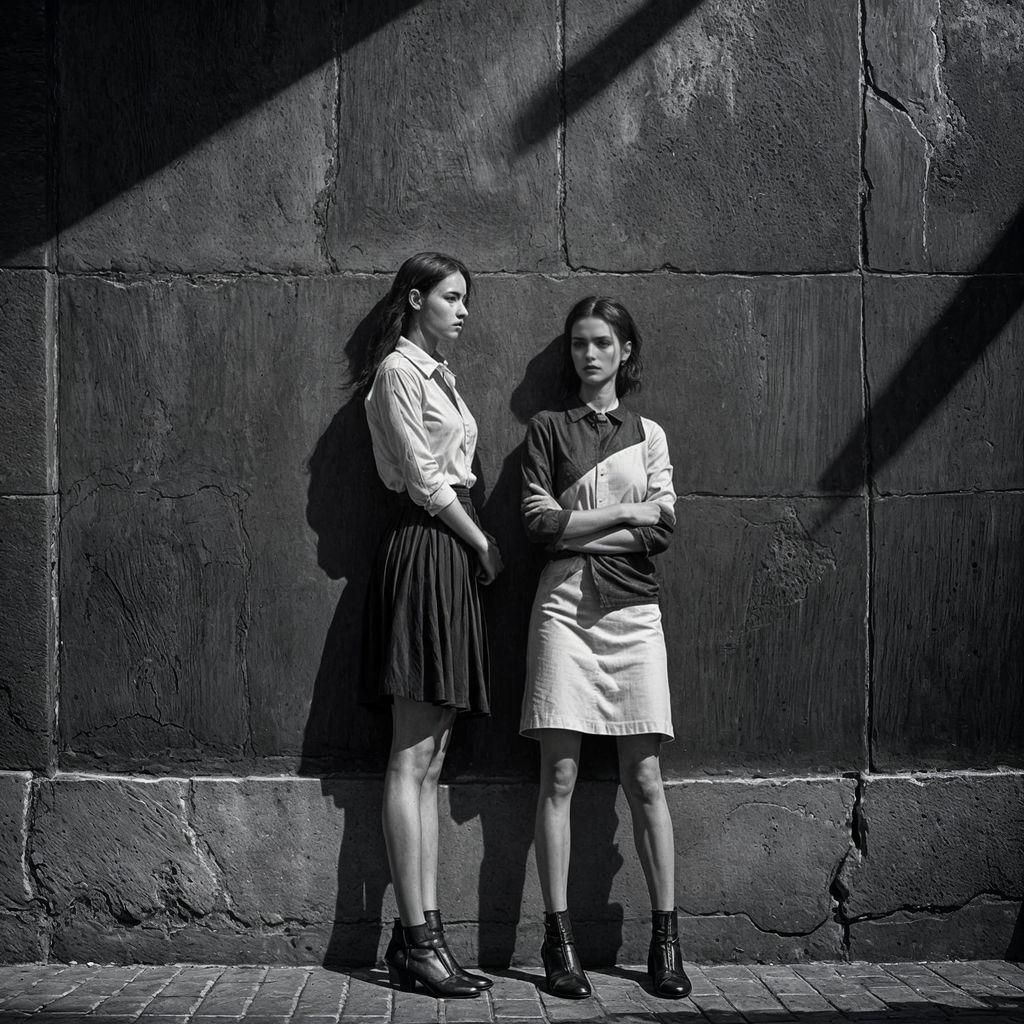 Two Women in Black and White Portrait
