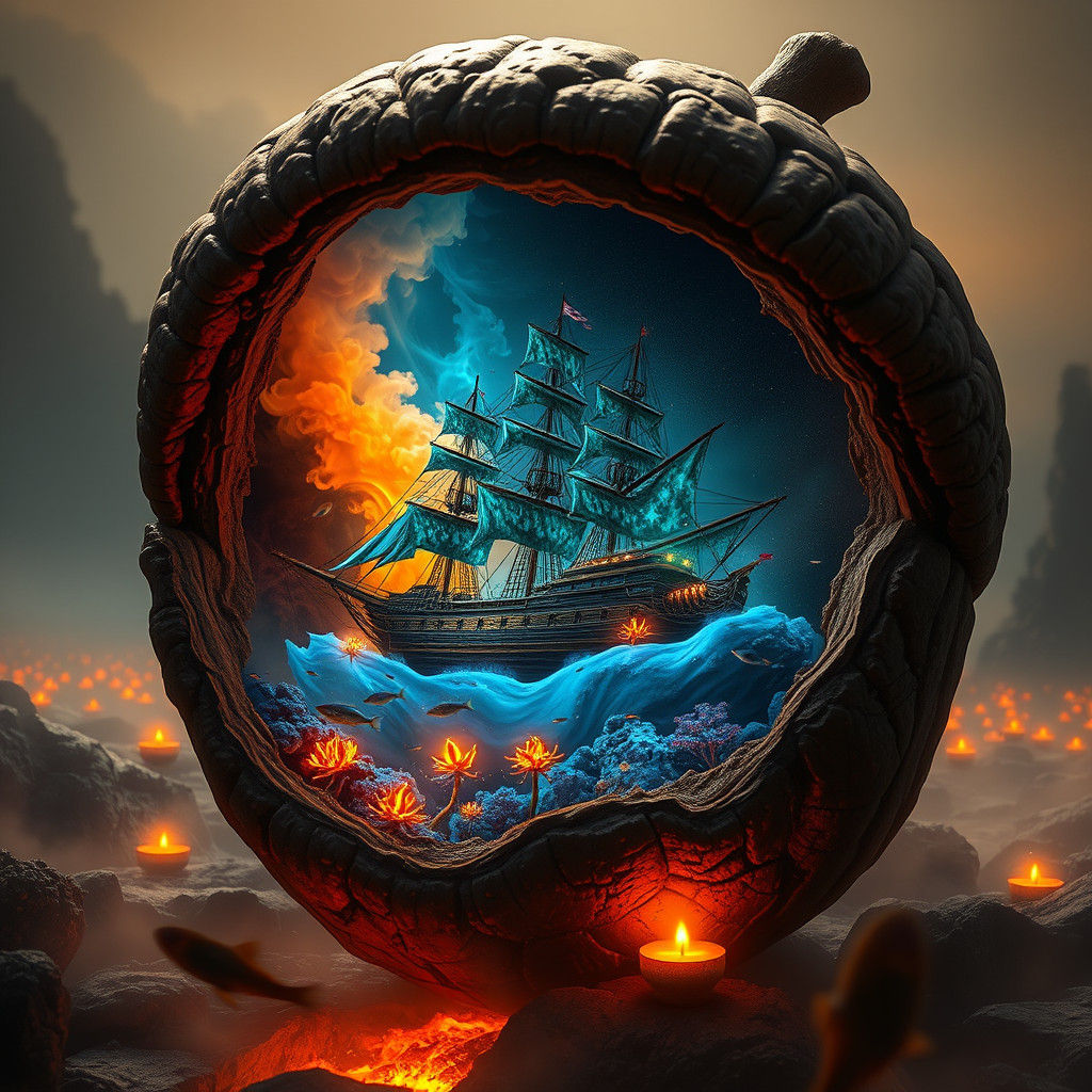 Sunken Shipwreck in Weathered Acorn, Digital Art