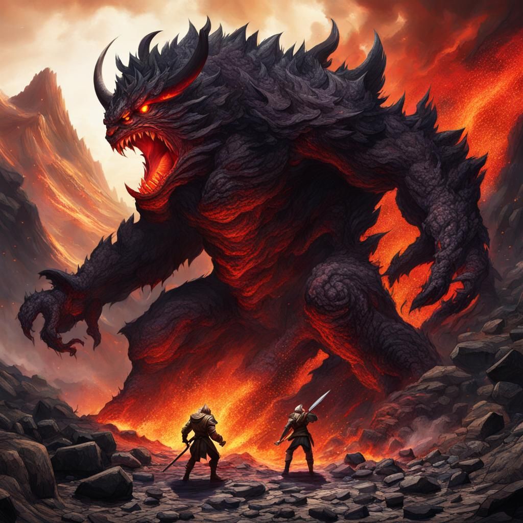 Monster Versus Demon Battle on Lava