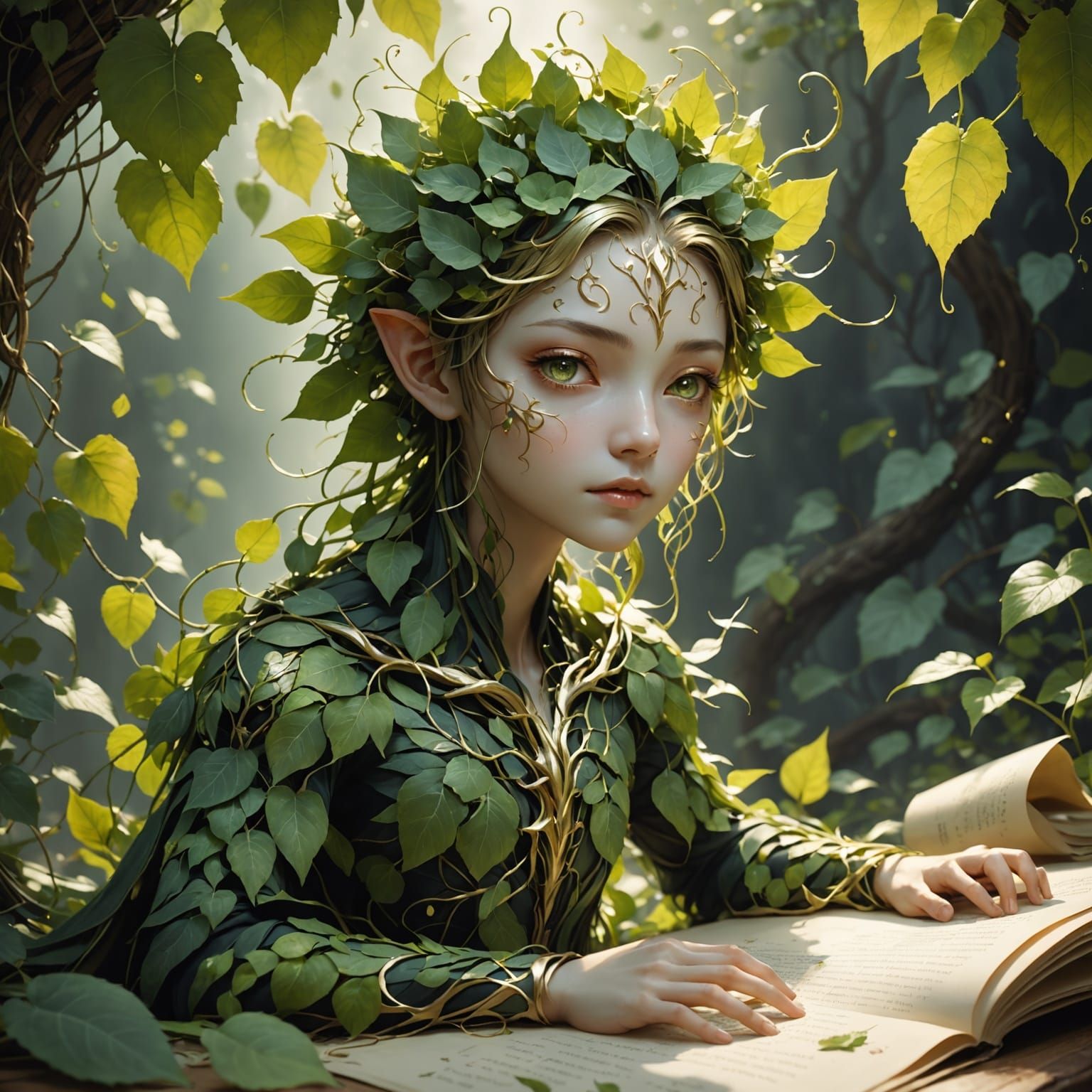 Enchanted Plant Creature in Ethereal Anime Style