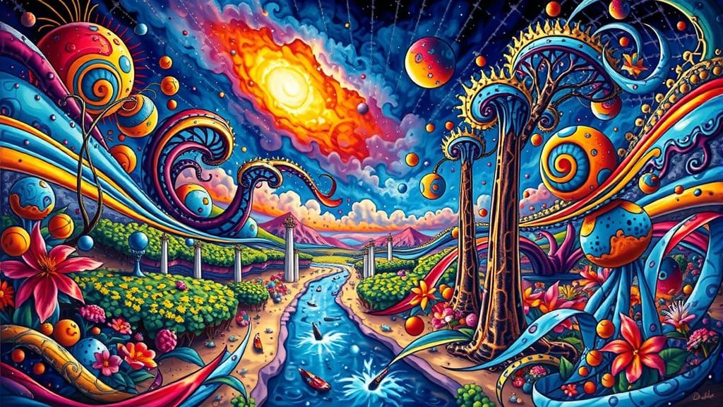 Lush Landscape with Burning Bush in Art Nouveau Style