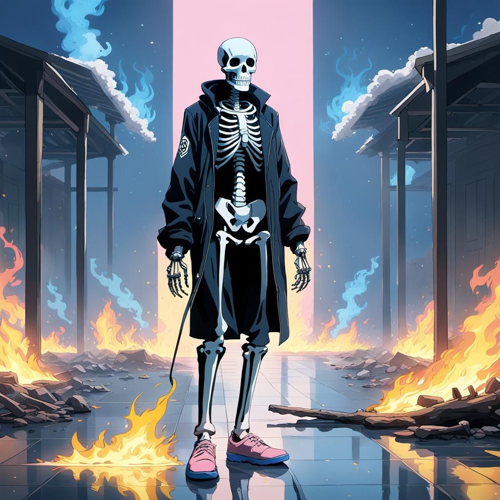 Stylish Skeleton with Burning Eye in Anime Style