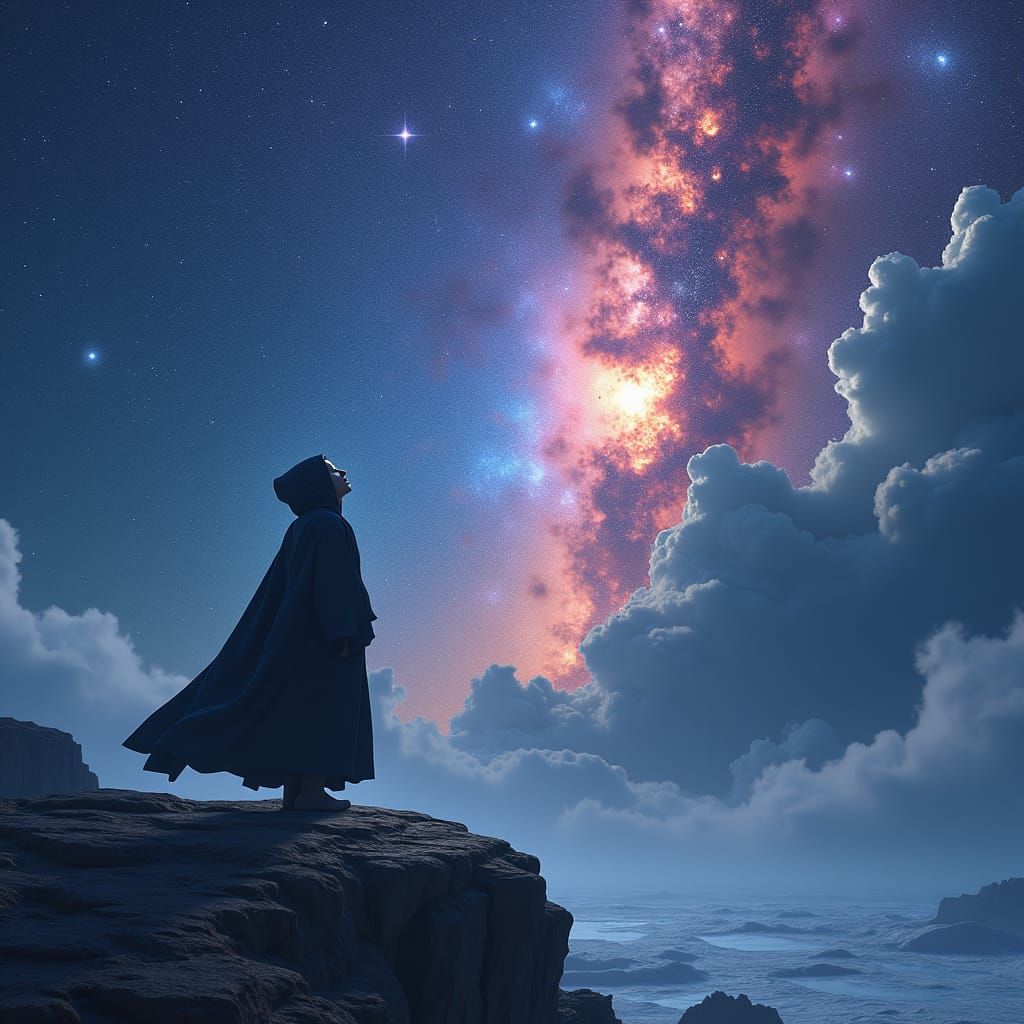 Starry Dreamer Gazing at the Cosmos in Digital Art