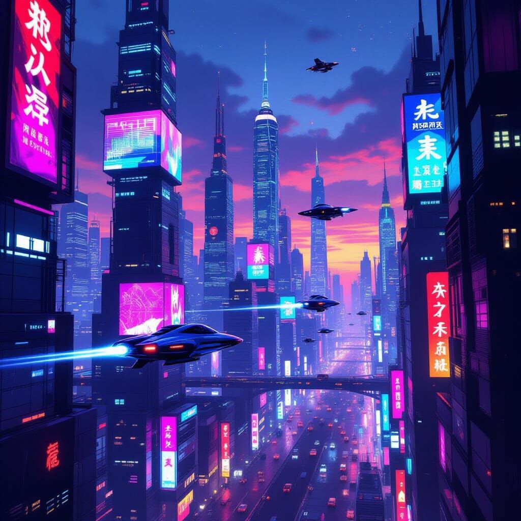 Futuristic Cityscape at Dusk in Synthwave Style