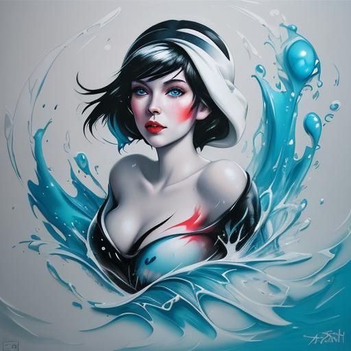 Snow White in Ocean: Graffiti Art Style