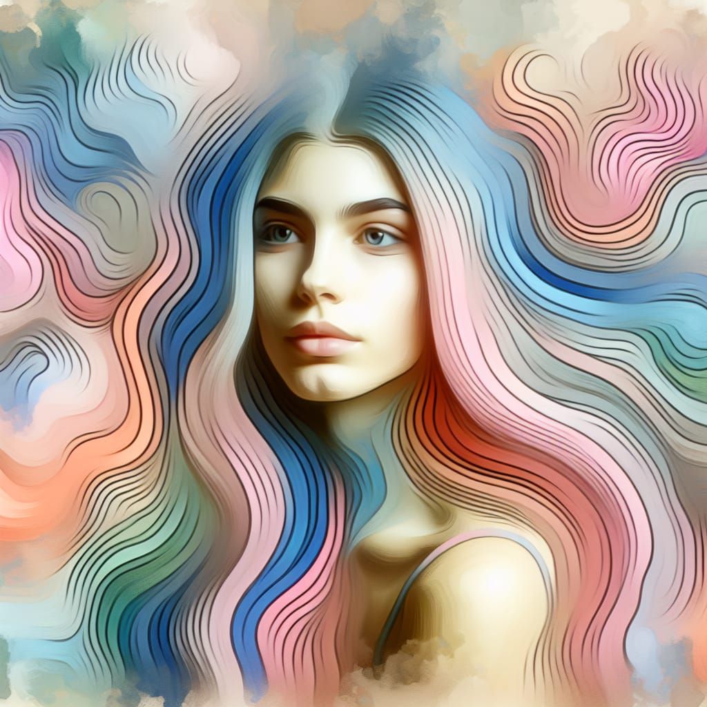 Surreal Watercolour Painting of a Serene Young Woman
