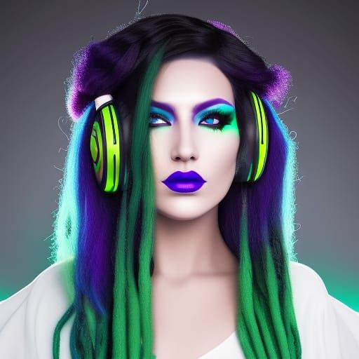 Cyber Goth with Neon Dreads in Hypermodern Style