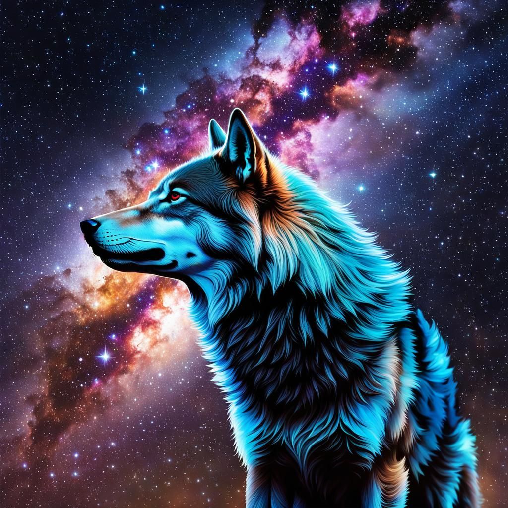 Iridescent Wolf Silhouette in the Milky Way