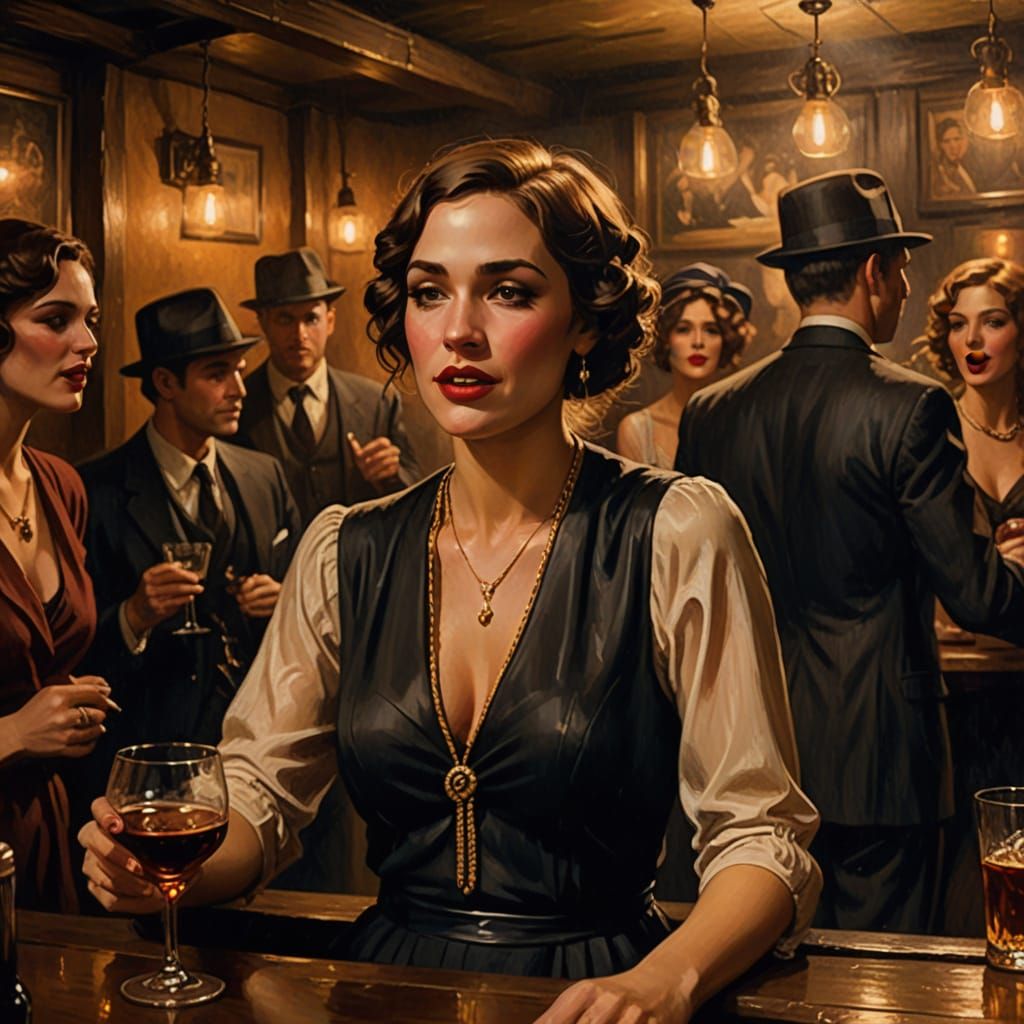 1920s Singer in Smoky Speakeasy Oil Painting