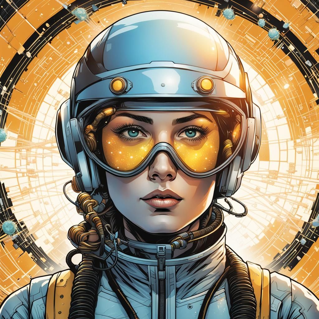 Geometric Tattoo Woman in Space Helmet, Comic Art
