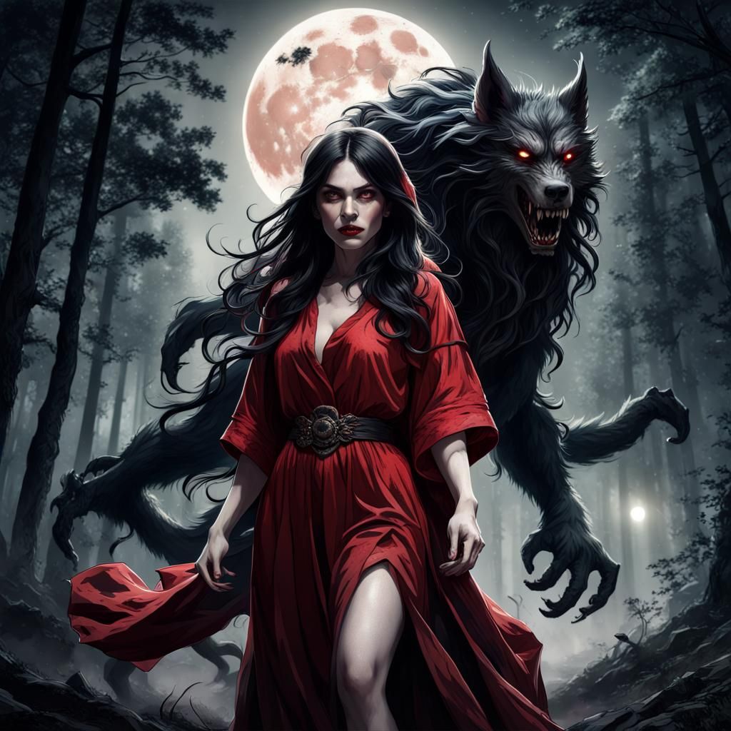 Wolf Witch in Dark Forest: Fantasy Concept Art