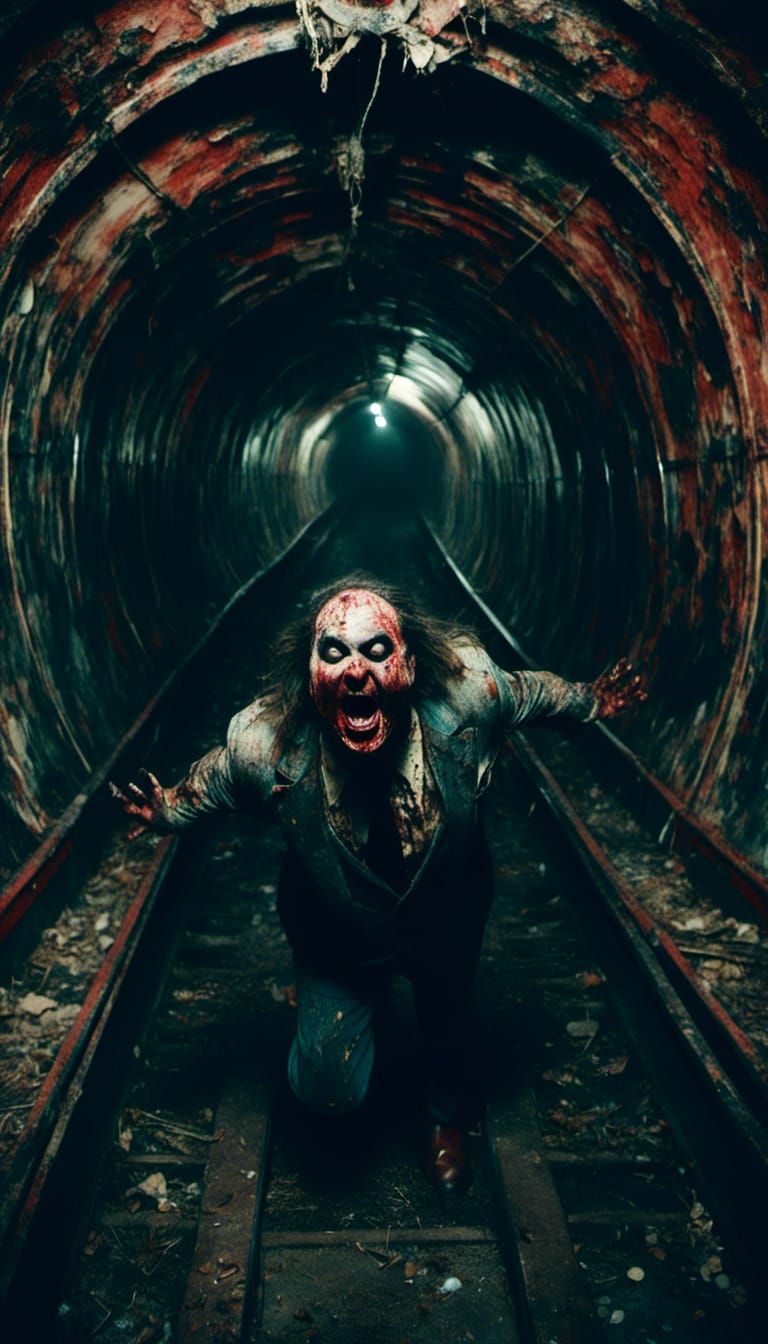 Macabre Horror: Screaming Man in Funfair Tunnel