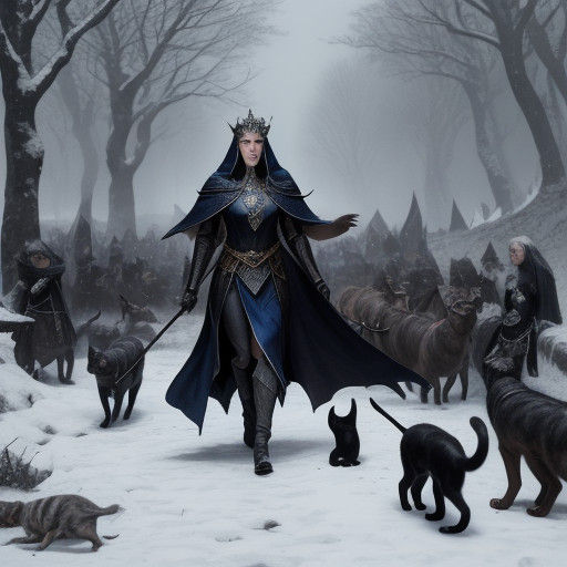 Enigmatic Queen of Gondor Surrounded by Loyal Felines