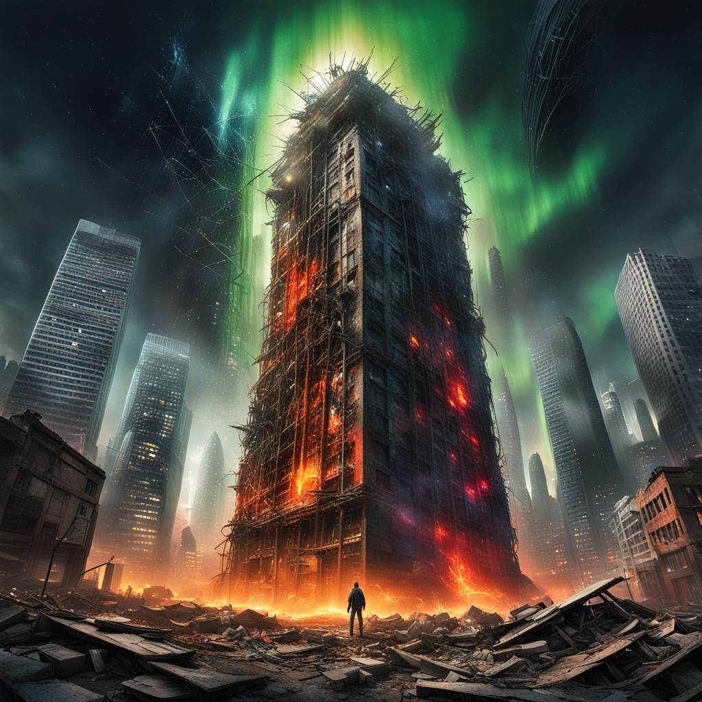 Majestic Figure in Post-Apocalyptic Aurora