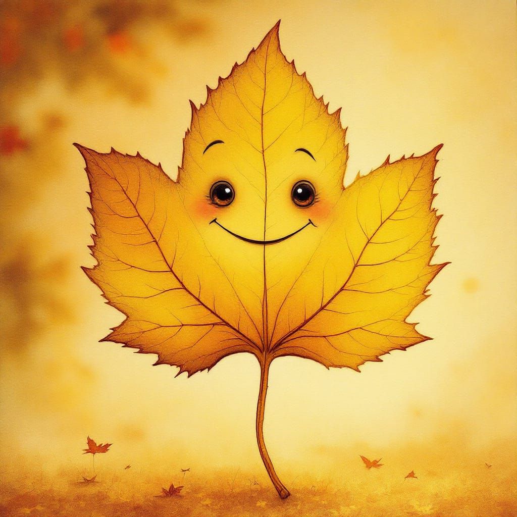 Smiling Anthropomorphic Leaf in Whimsical Illustration Style