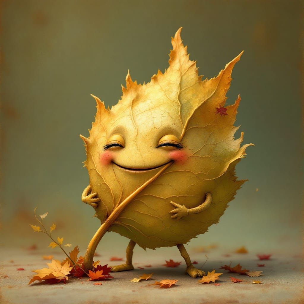 Smiling Anthropomorphic Leaf in Whimsical Style