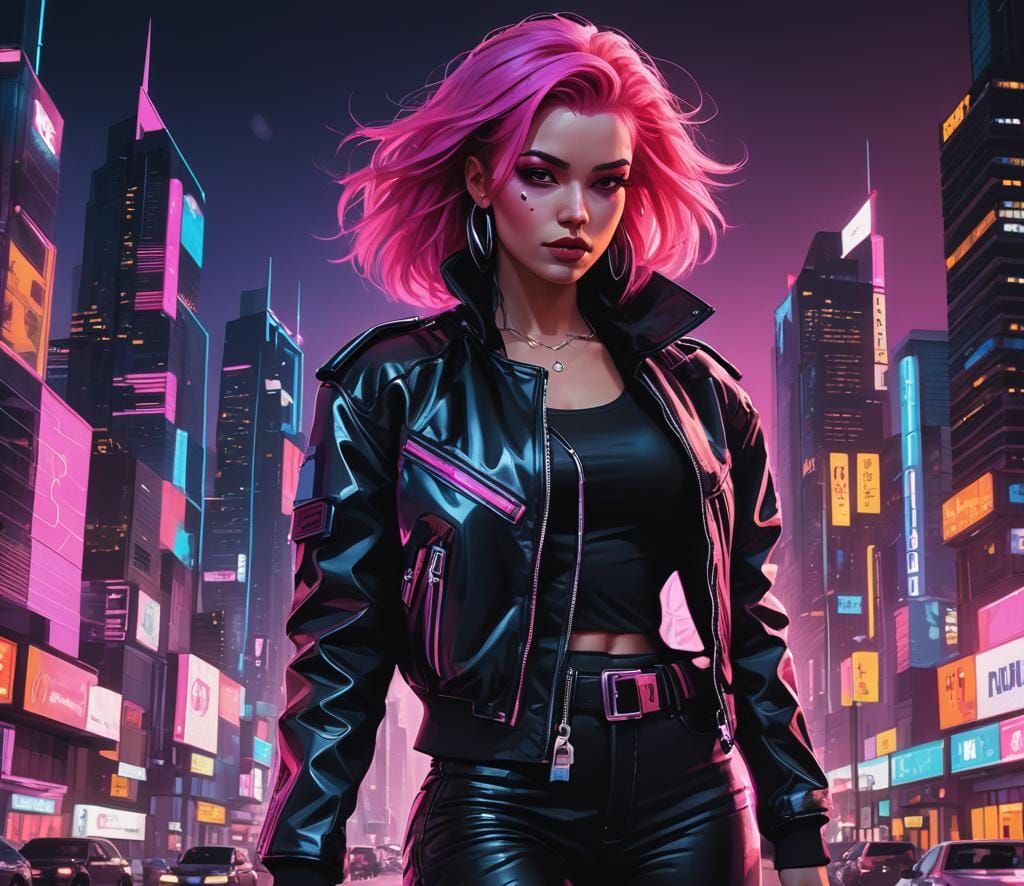 80's Theme Black and Pink Portrait