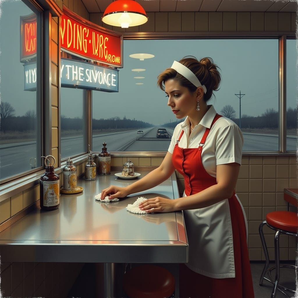 Dusty Diner: Americana Grit in Oil Painting Style