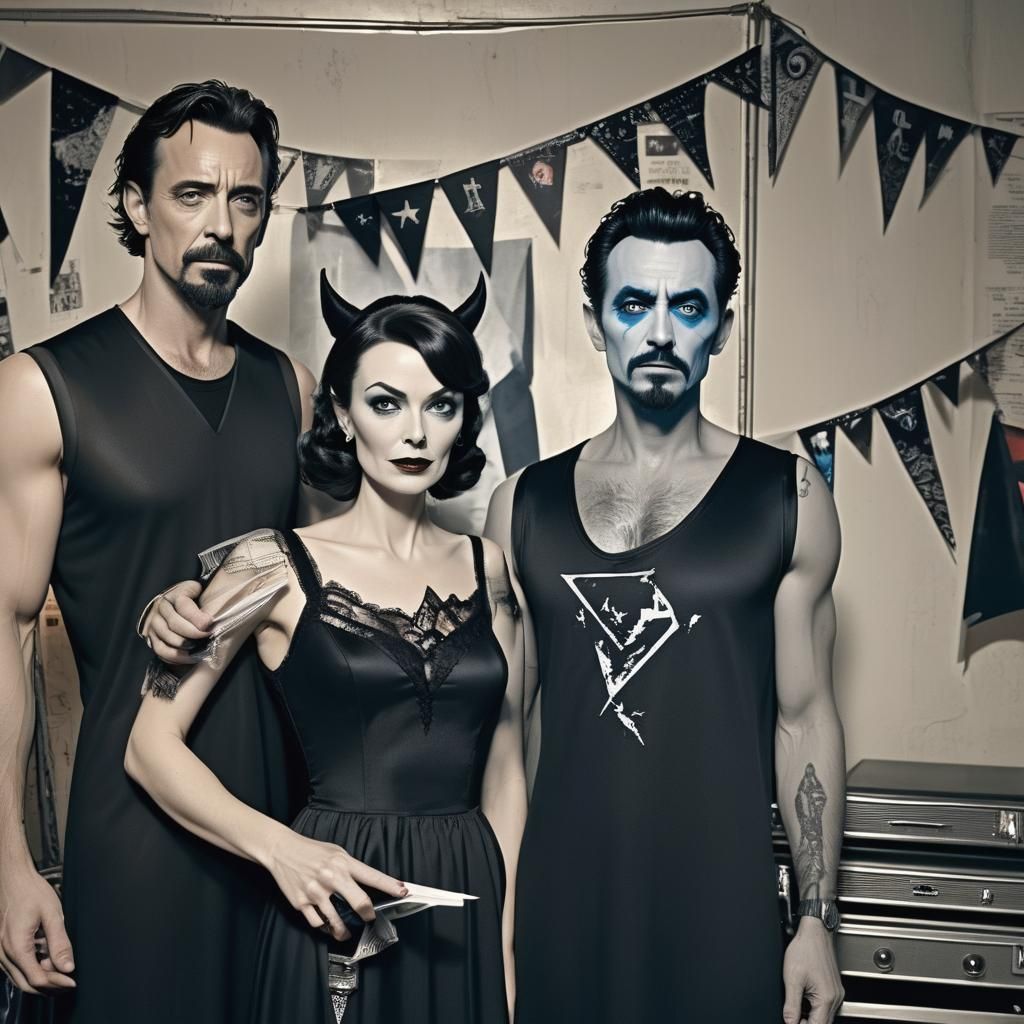 Goth Couple in Campy Horror Pose as Liminal Ophion and Euryn...