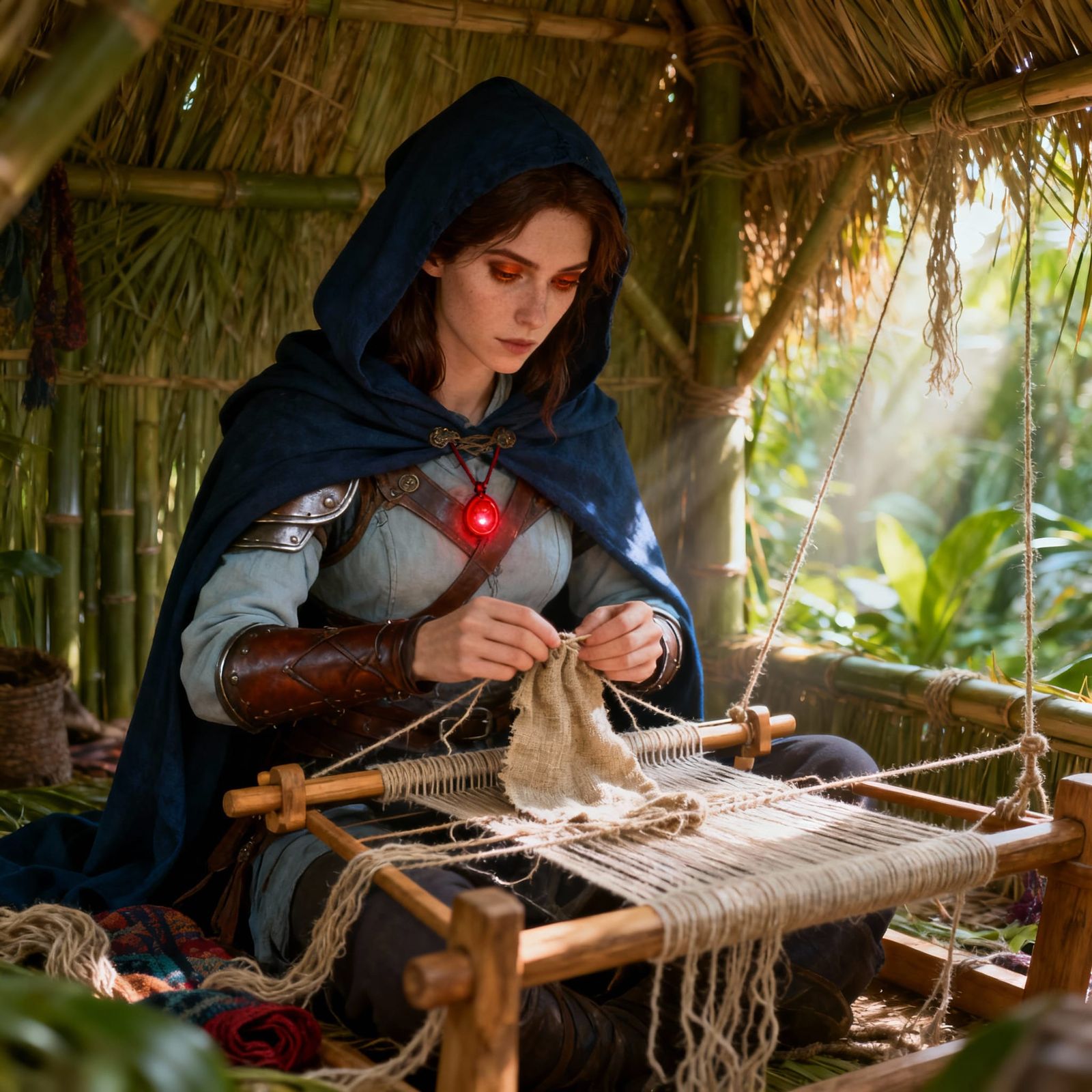 Human Warlock Crafts in Peaceful Jungle Hut