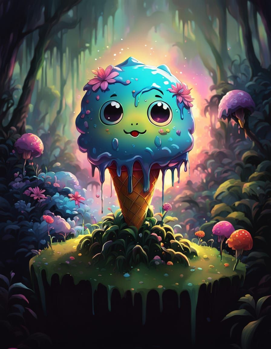 Magical Ice Cream Forest in Psychedelic Art Style