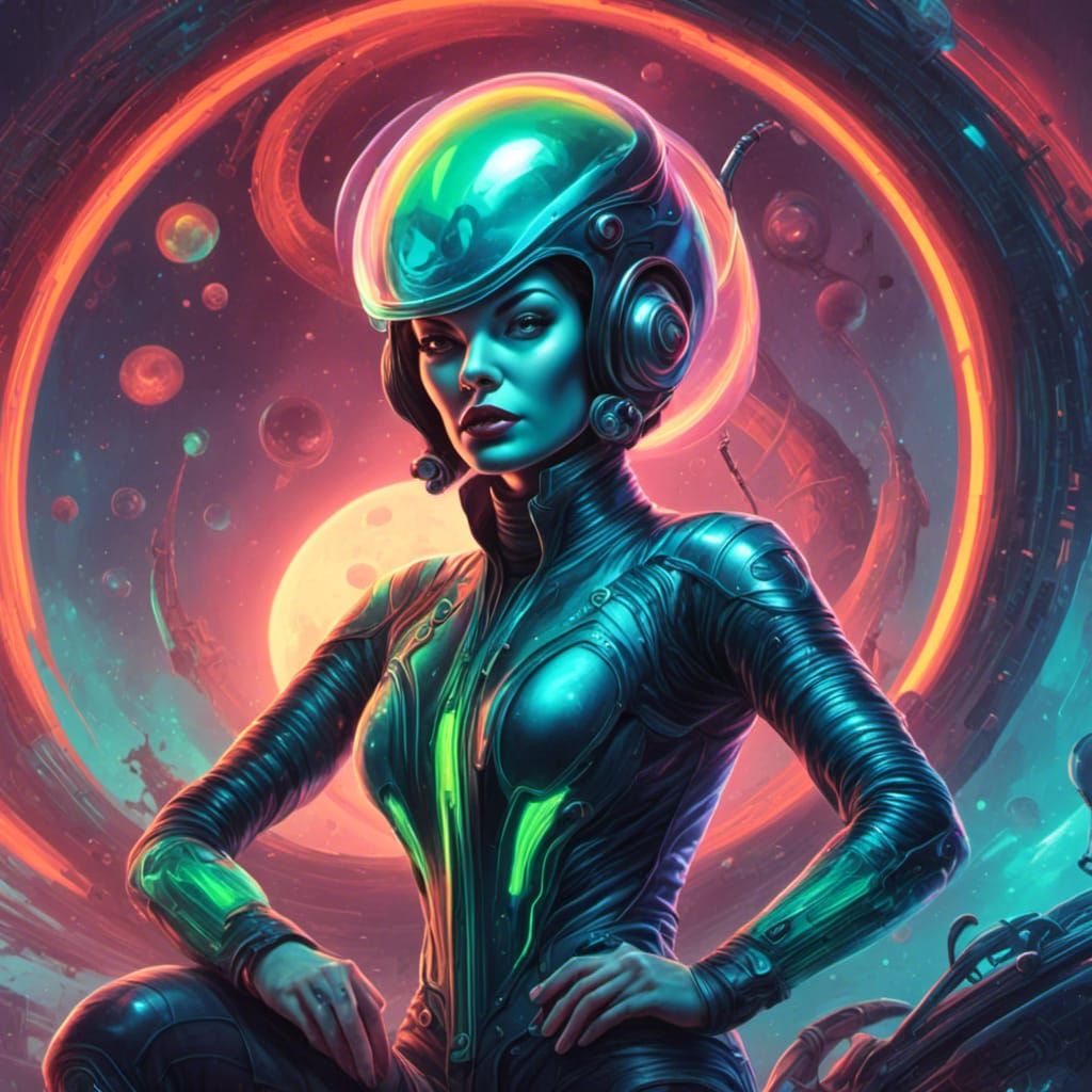 Retro Sci-Fi Alien Pinup Girl in 1950s Style