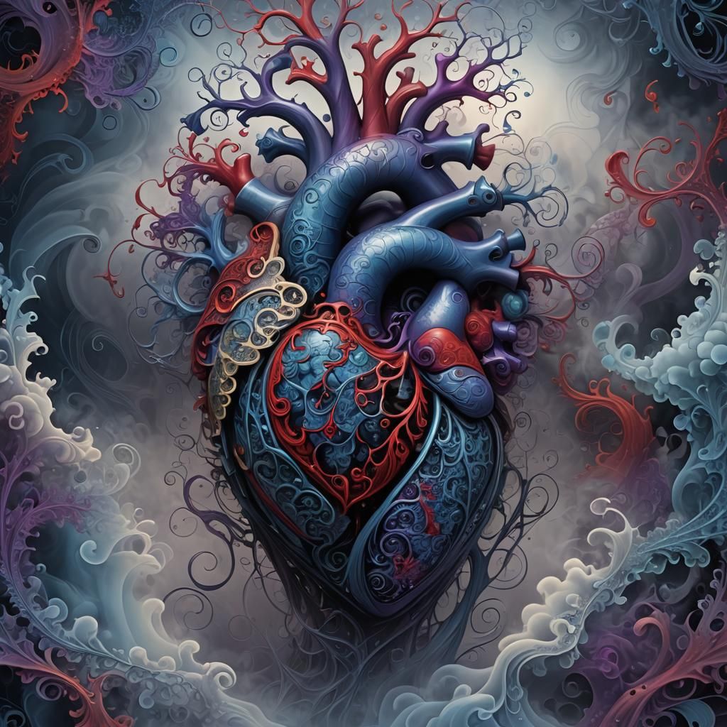 Human Heart Emerges from Mist in Abstract Vector Art