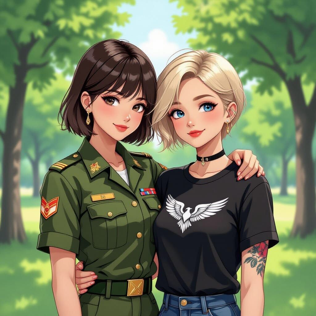 Anime-Style: North Korean Woman with Gothic Friend