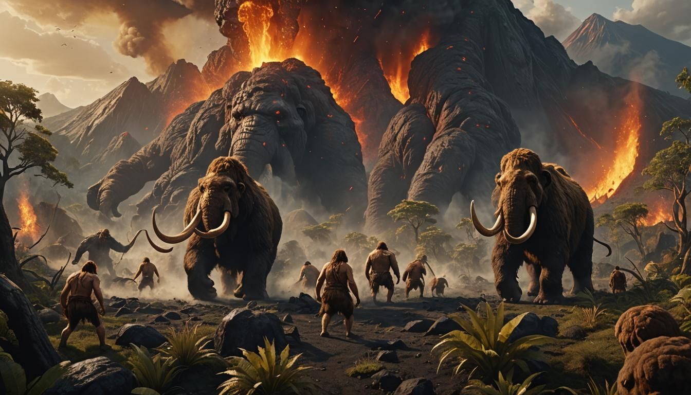 Neanderthal Mammoth Hunt: A Photorealistic Prehistoric Scene
