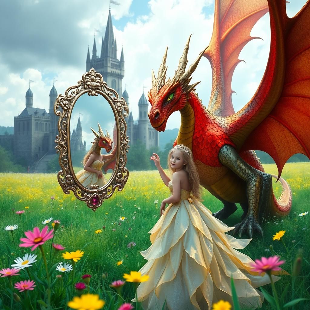 Fairy, Dragon, and Castle in Whimsical Style