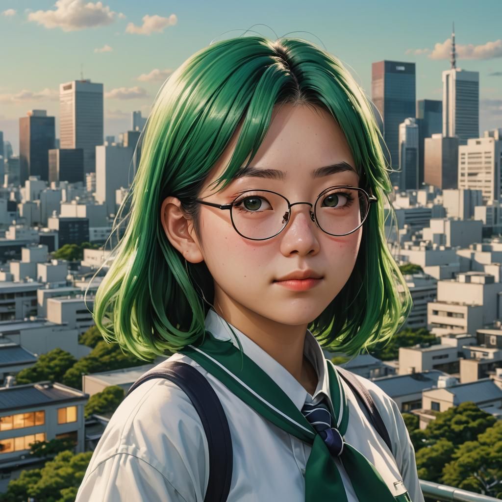 Vivid Portrait of Japanese Schoolgirl in Digital Art