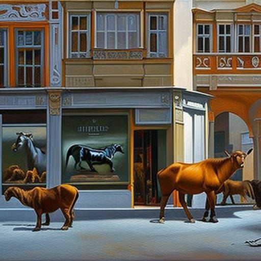 Animal Department Store in Oil Painting Style