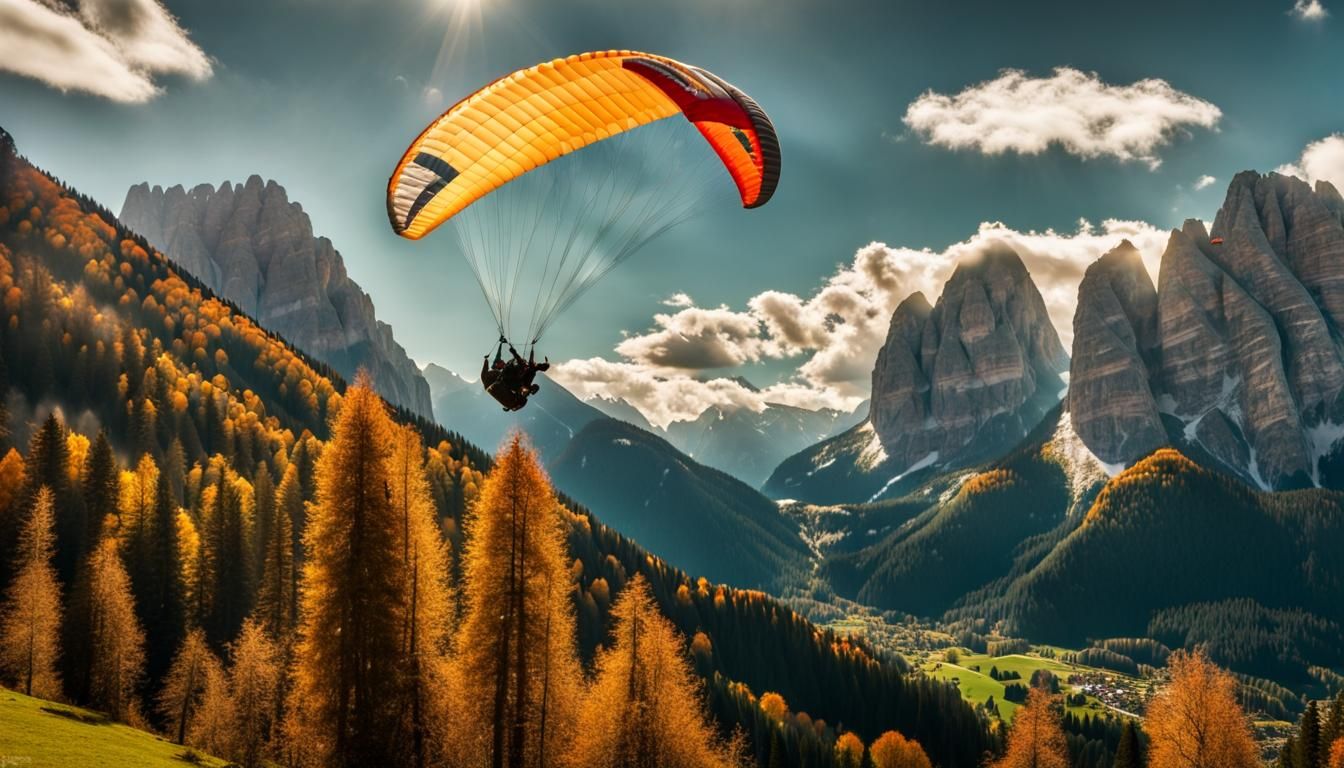 Paraglider Soaring Over Autumnal Dolomites: Hyperrealistic H...