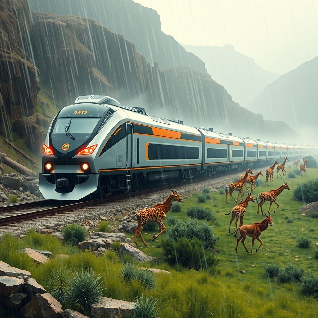 Futuristic Cargo Train in Cubist Style