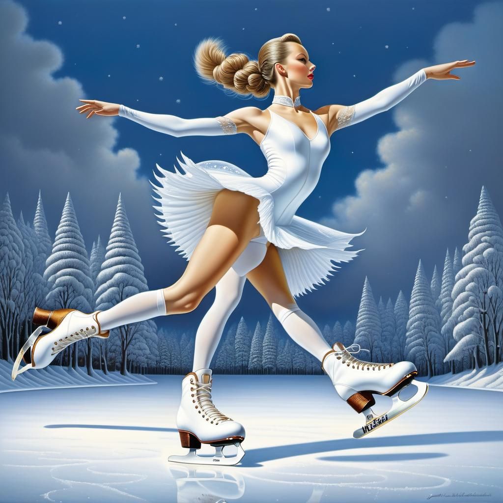 Figure Skater in a Whimsical Dreamscape, Jacek Yerka Style